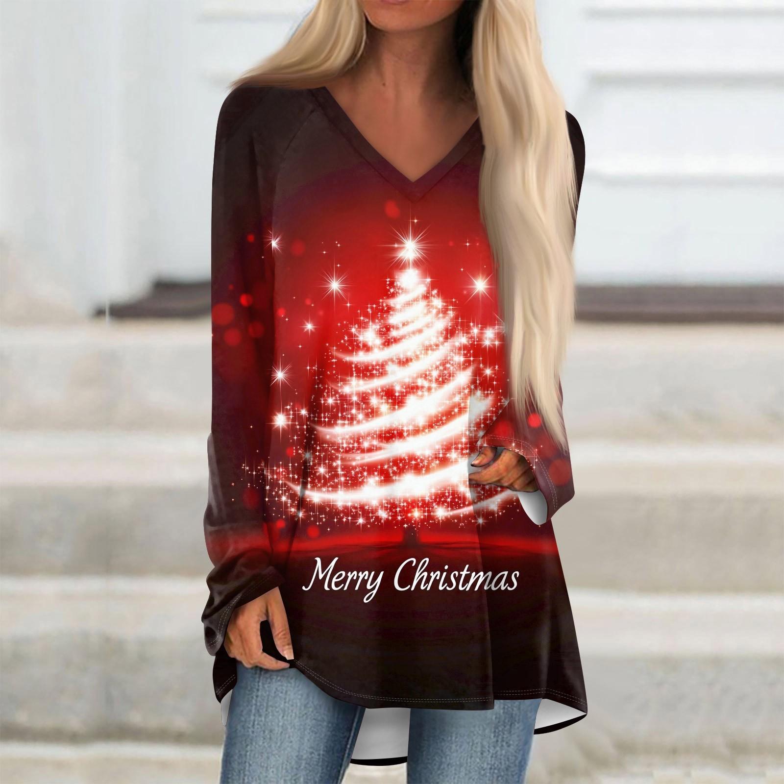 

Женская повседневная длинная свободная футболка с длинными рукавами и v-образным вырезом с цветочным принтом XL