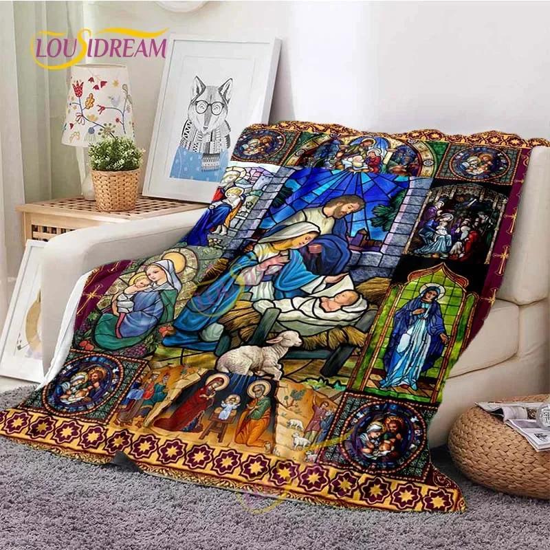 Kind Jesus and Blessed Virgin Mary Soft Christian God Flannel Art Faith Bed Comfortable Home Hiking Four Seasons Warm Blanket