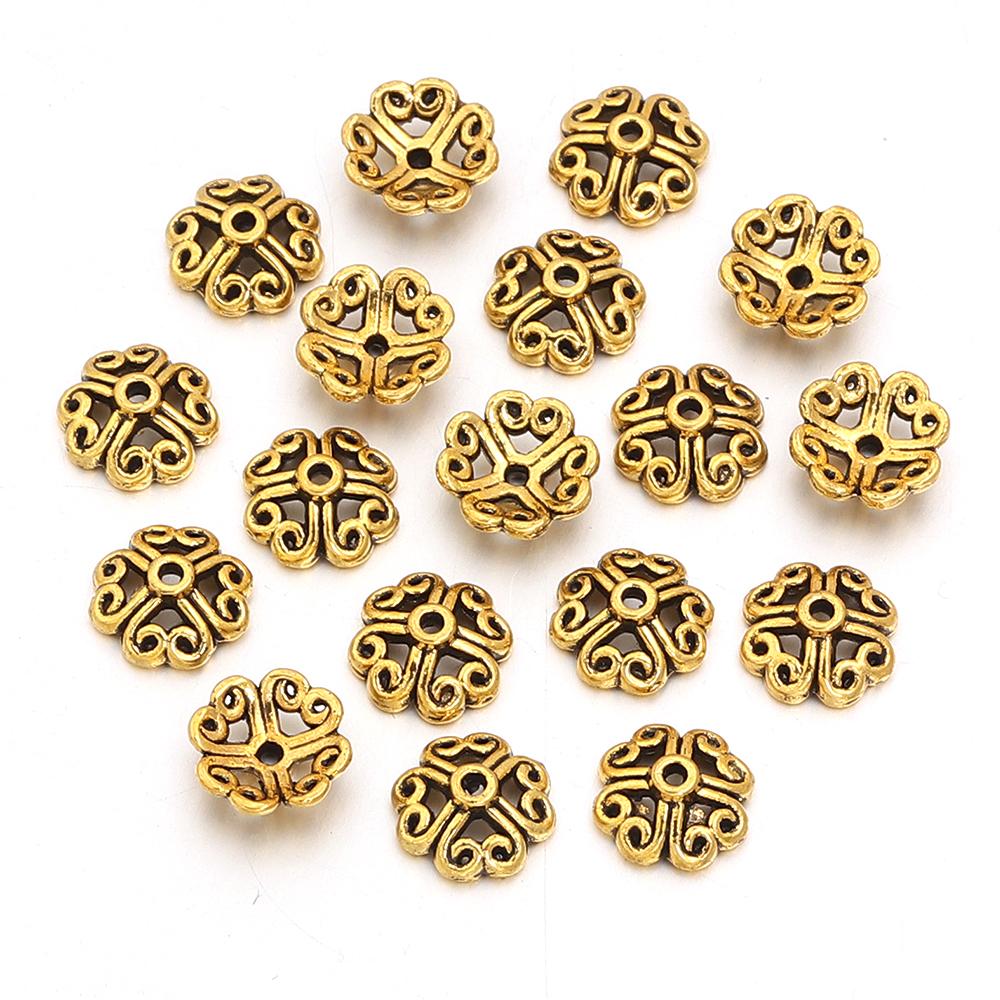 100pcs 8mm Alloy Hollow Out Flower Bead Caps Metal Spacer Beads Flower Tray For Jewelry Making DIY Necklace Bracelet Accessories