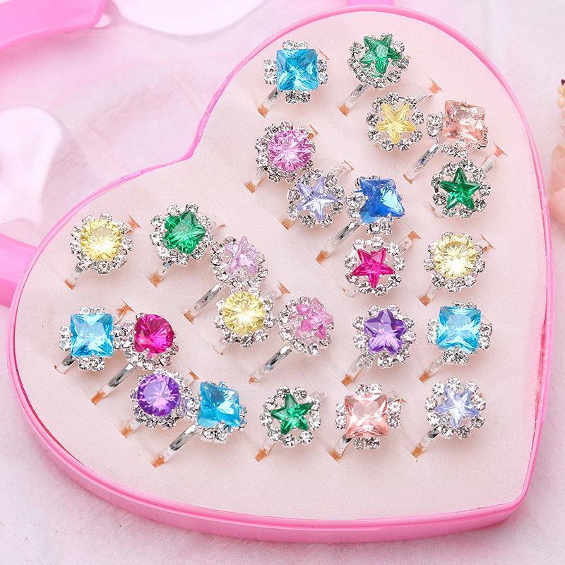 36 Pieces Children's Ring - Diamond-Style Crystal Toy Cartoon Rings With box