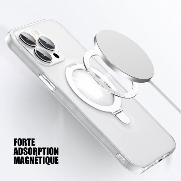 Coque pour iPhone 15 Pro, Antichoc Rigide avec Support Anneau Magnétique Réglable et Protection Caméra - Translucide