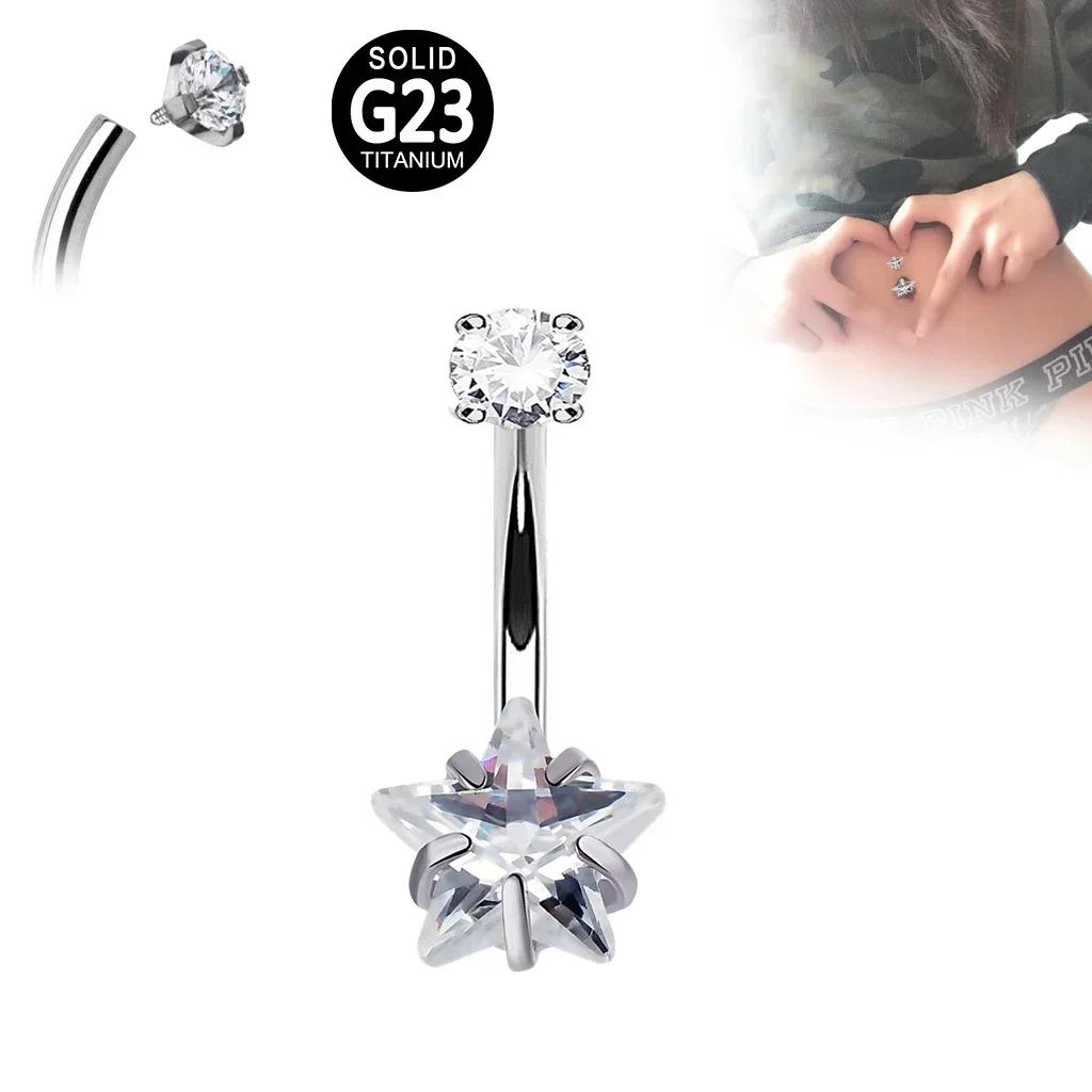 G23 Titanium PIERC Internal Thread Navel Piercing Dangle Body Sexy Belly Button Rings Zircon Square Heart Prong Set Navel Rings