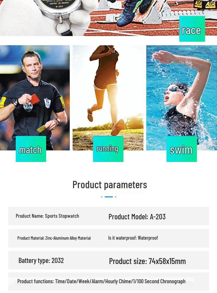 A-203 Multifunctional Stopwatch for Student Competitions, Running, Sports Events, Referee Timing, Track and Field Coaching