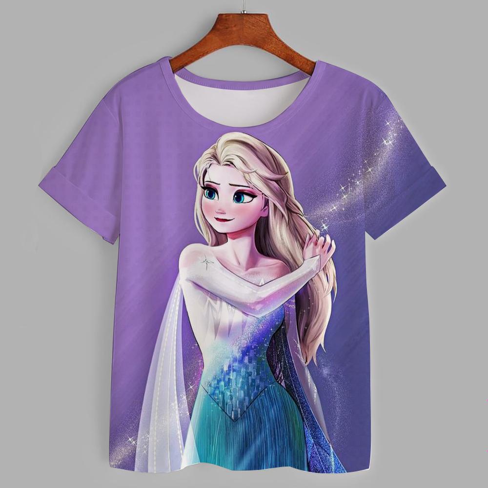 Frozen Elsa Princess 3D T-shirt Casual Boys and Girls Children's Cartoon Top 2026 Summer Edition