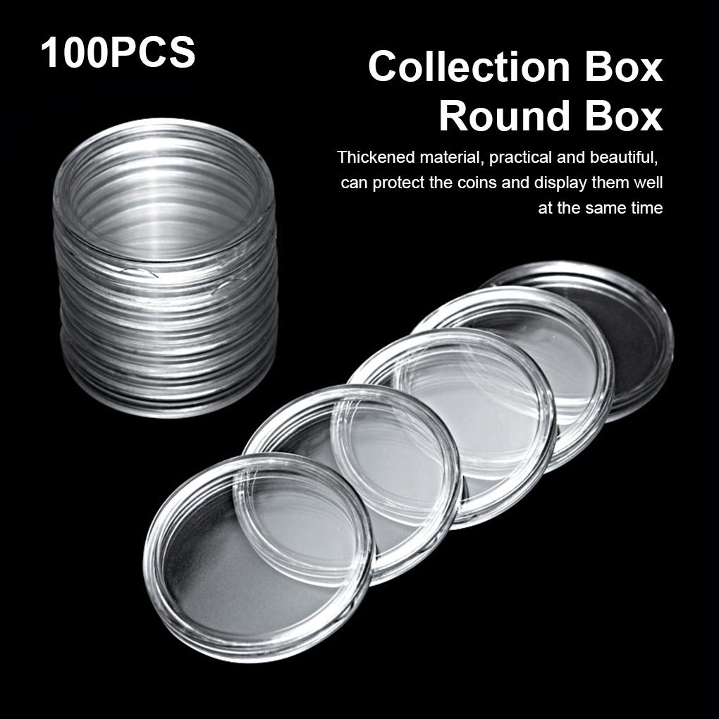 Pack of 100X 27mm Change Holders Portable Transparent Organizer Collectible Storage Container Gifts Accessory