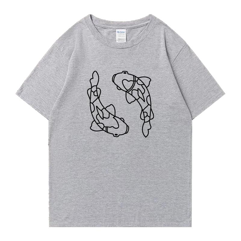 Summer 2026 Minimal Koi Carp Print Oversized Tshirt 100 Cotton Unisex Women Short Sleeve Tee Shirt Unisex Casual Popular Clothing