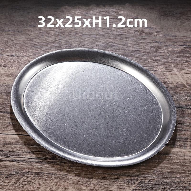 Retro old style classical stainless steel plate tableware snowflake gray style oval fish flat plate barbecue hot pot coffee tray
