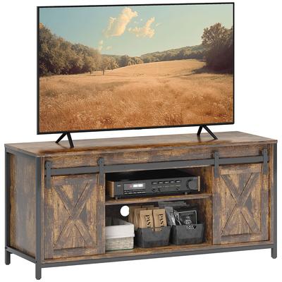 Mueble bajo de TV, Diseño Industrial, para TVs de 60'', 6 Compartimentos, 2 Puertas Correderas, Marrón/Negro
