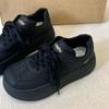 Black Heightening Platform Shoes Children's Spring New Versatile Sports Retro Thickened German Training Board Shoes