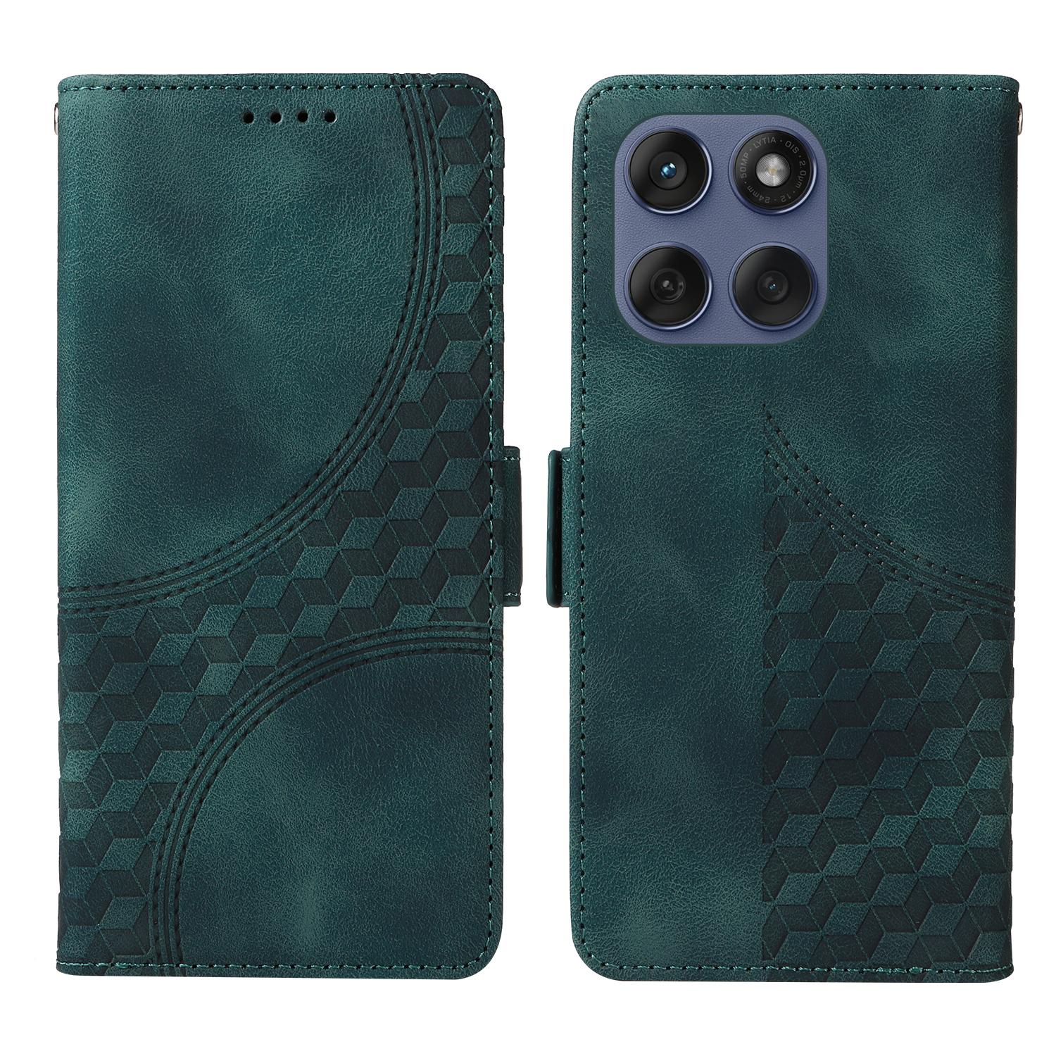 

For Motorola Edge 60 Fusion 5G Leather Cases Wallet Rhombus Imprinted Phone Cover Stand with Strap Green