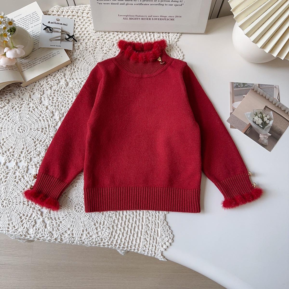 Korean Style Long Sleeve Knit Sweater for Baby Girls - Winter New Arrival CCB033 Size 130 кларет
