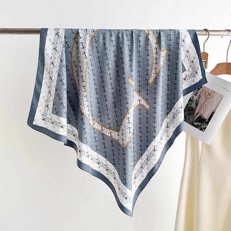 Women's Retro Twill Silk Scarf - 90cm Versatile Shawl for Travel & Sun Protection