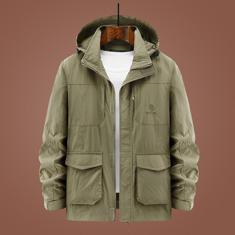 Men's Spring and Autumn Thin Loose Tooling Trench Coat Outdoor Large Size Multi-pocket Windproof Jacket