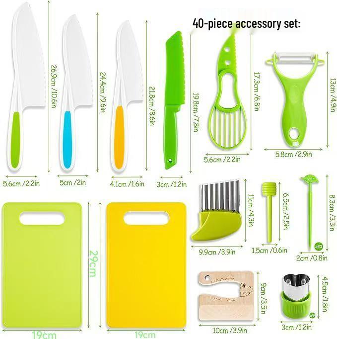 46-Piece Children's Safe Kitchen Set: Plastic Fruit & Vegetable Knives with Embossing Molds and Baby Food Tools. Multiple Styles Available.