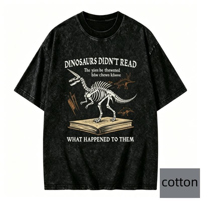 Oversize Dinosaurs Short Sleeves Tshirt Didnt Read Quote Tee Vintage Cotton Top for Women Men Unisex Trendy Casual Tee Y2k