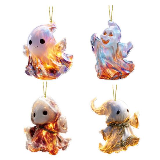 Funny Ghost Pendant 2D Acrylic Car Hanging Decor Ghost Design Backpack Charm Halloween Festive Party Decoration