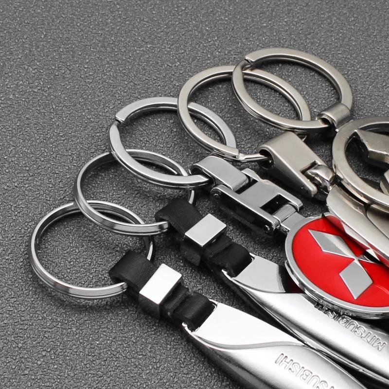 1Pc 3D Metal/Leather Car Logo Keychain For Mitsubishi Lancer Outlander Pajero ASX EX L200 Colt Auto Key Chain Key Ring Accessory