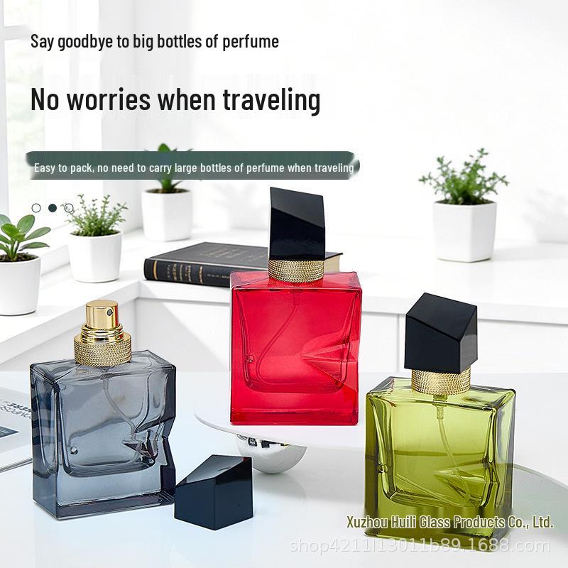 30ml High-End Square Glass Perfume Bottle with Irregular Shape and Spray Cap Blue Glass Model