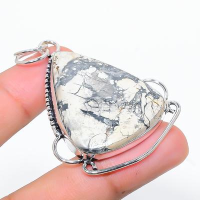 Natural Howlite Jasper Gemstone 925 Sterling Silver Gift Pendant 2.36" G3j20