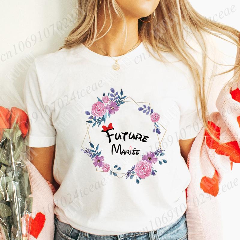 JGA Zukünftige Braut T-Shirt Braut Hochzeit Team Braut Brautjungfer Oberteile Frauen Junggesellinnenabschied Shirt Blumenkranz Grafik T-Shirts