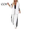 Women Commuter Suit 2 Pcs/Set Lady Formal Coat Pants Set Turn-down Collar Single-breasted Long Sleeves Autumn Outfit Jacket Loose Striped Wide