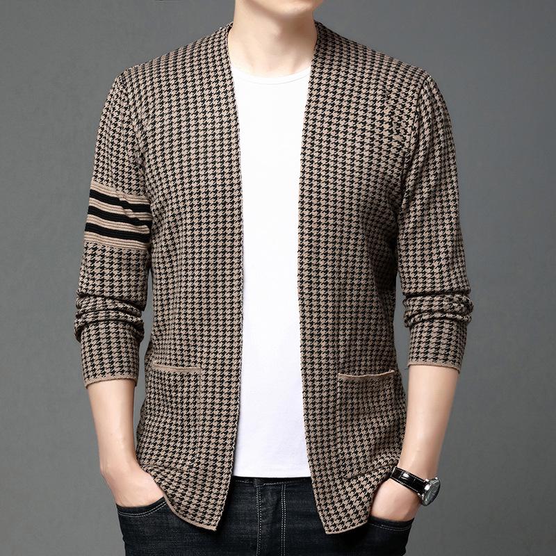 

Мужской вязаный кардиган в гусиную лапку на весну 2023 года - корейский стиль M