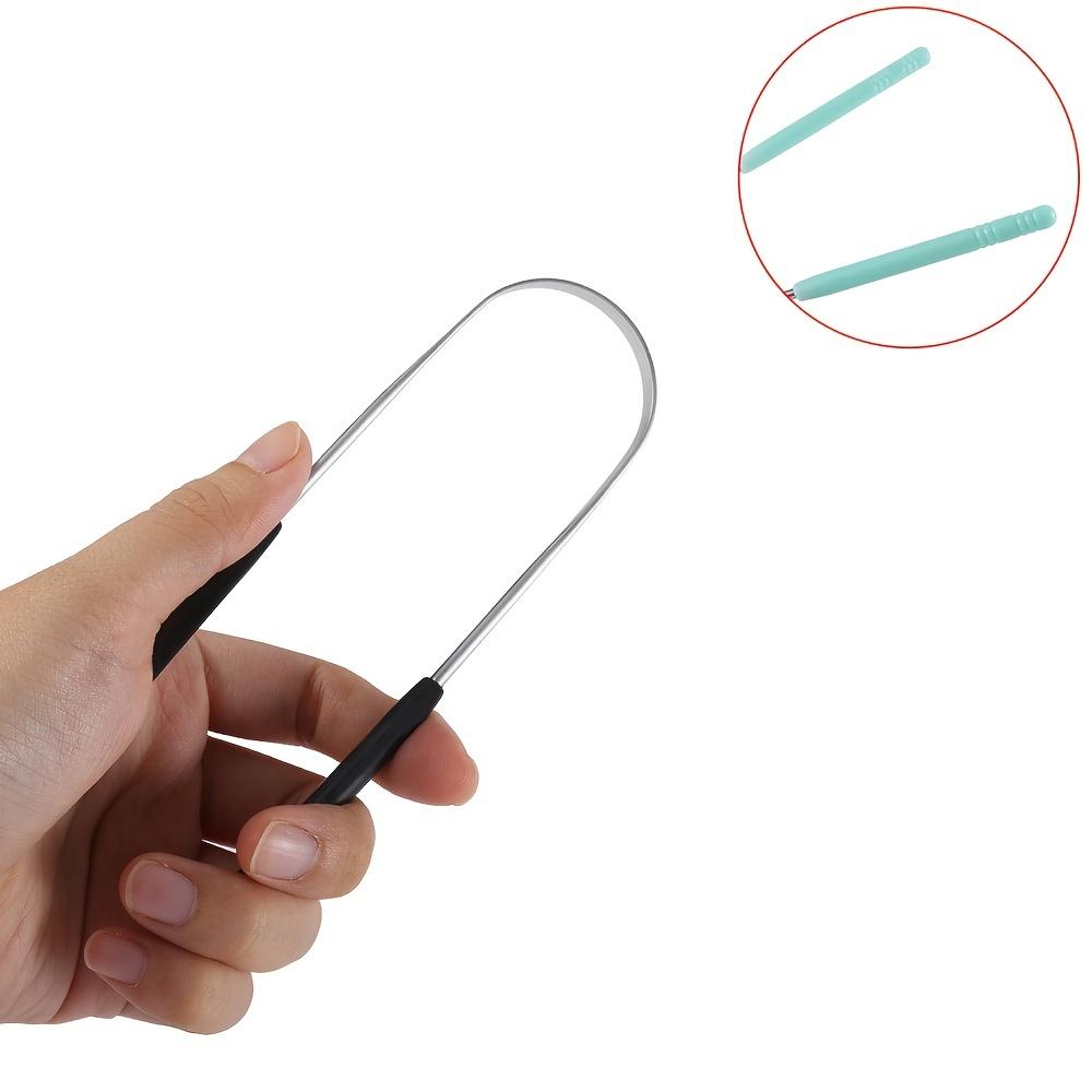 1pc Hypoallergenic Stainless Steel Tongue Scraper with Ergonomic Plastic Handle - Fresh Breath Oral Care Tool, Durable Metal Cleaner In Black, Pink