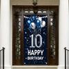 10th Birthday Door Cover Decoration 71 x 35 Inch Blue and Silver Balloon Banner for Tenth Birthday Party Supplies Happy 10 Years Old Photo Booth