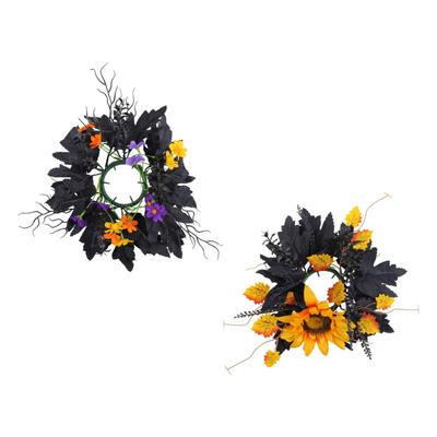 Halloween Candle Ring Wreath Artificial Maple Leaf Wreath Rustic Candle Wreath for Bar Thanksgiving Party Supplies Home Decor