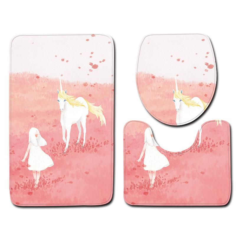 Unicorn Bathroom Toilet Three-Piece Floor Mat Doormat Bathroom Carpet