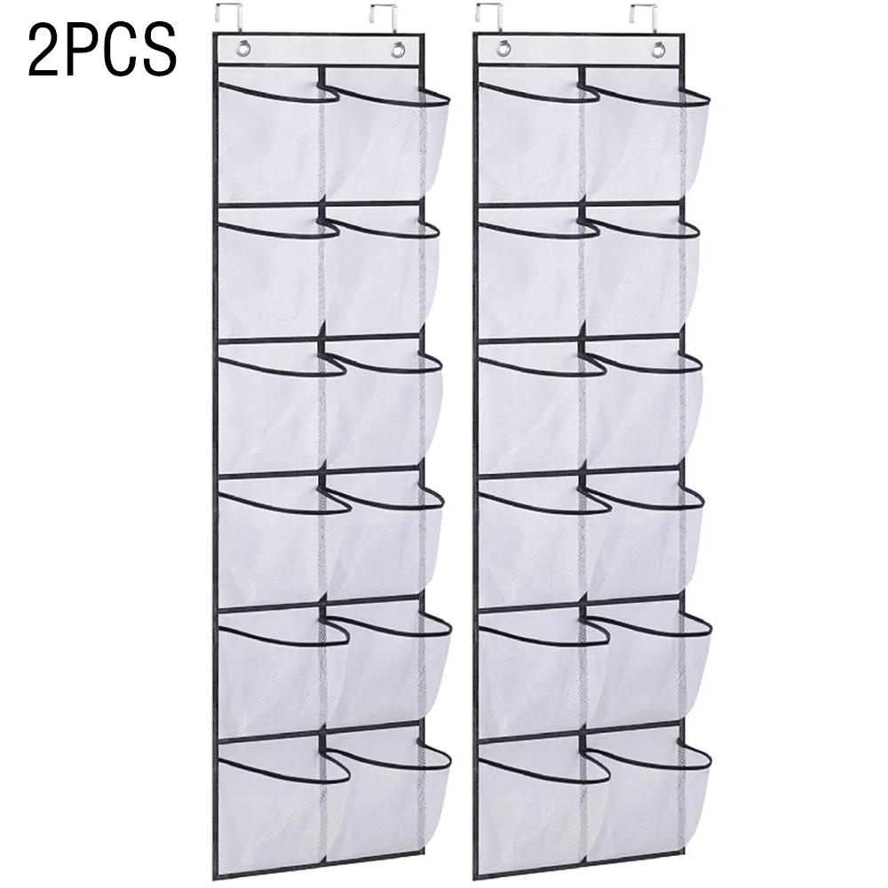 12 Pockets Over the Door Shoe Organizer Large Mesh Pockets With 2 Hooks Transparent Fabric Shoe Rack Storage Bag For Bedroom