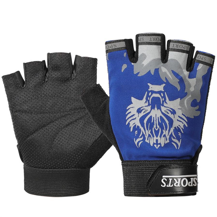 Wolf Print Half Finger Cycling Gloves, Anti-Slip Breathable Sports Gloves for Outdoor Activities