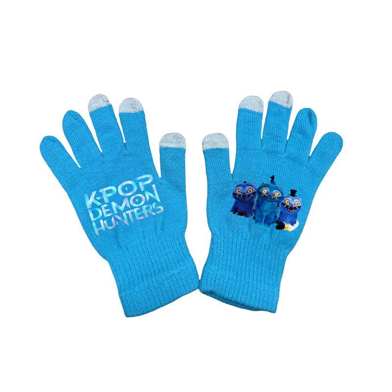 Kids Boys Girls Demon Hunters Derpy Printed Velvet Autumn Winter Warm Knitted Gloves