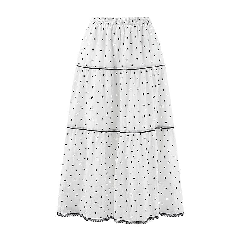 Women s Polka Dot Elastic Waist Pleated Midi Skirt M