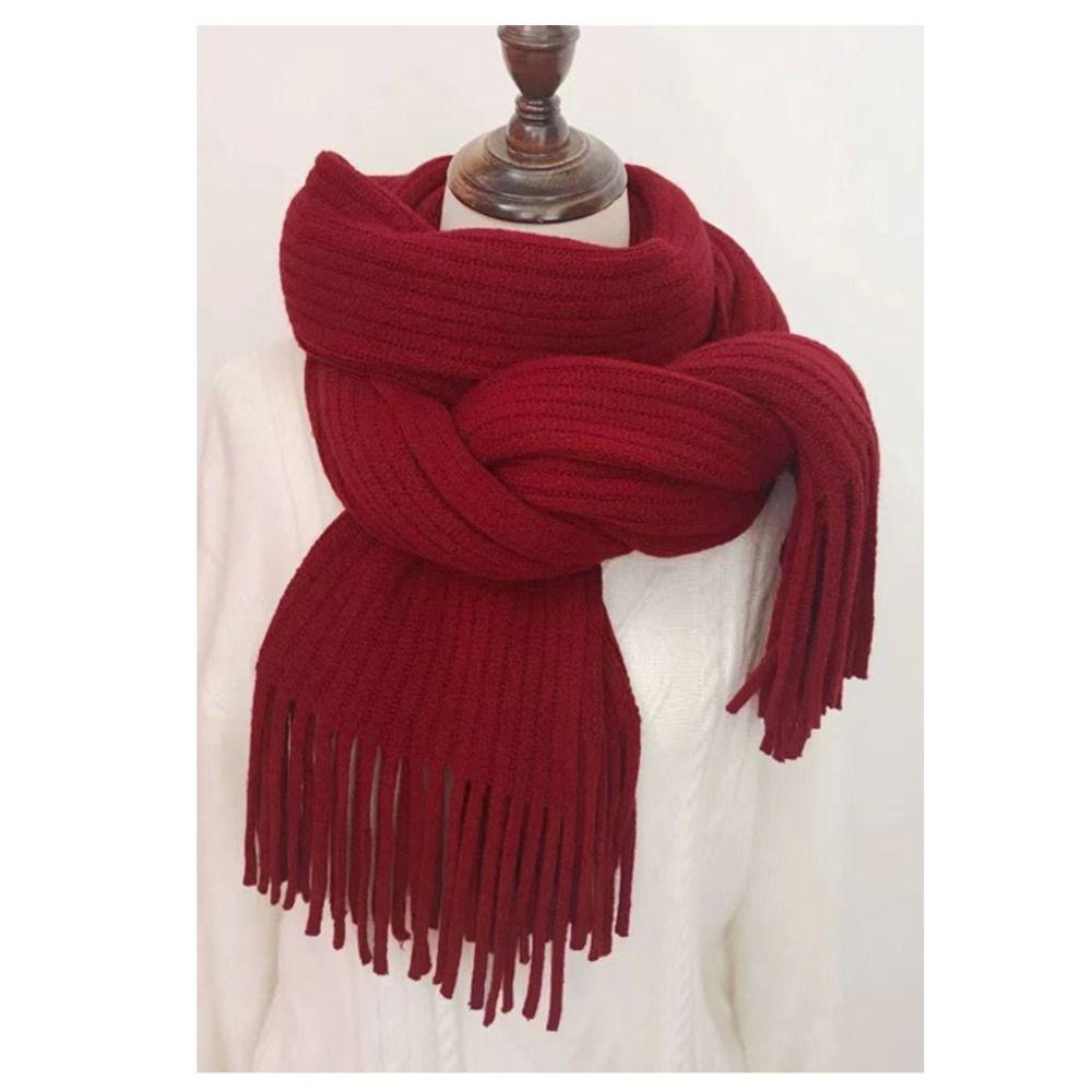 Long Tassel Winter Cashmere Scarf Warm Knitted Scarf Fashion Solid Color Scarves  Women