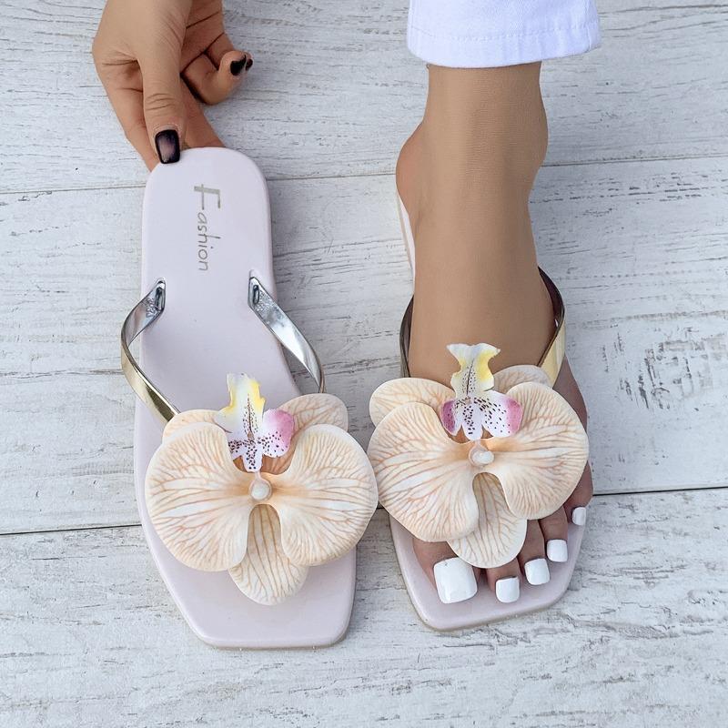 Fashion 2025 Summer New Women's Slippers Fad Butterfly Orchid Flower Design Design Women's Sandals Outdoor Beach Sandals Sandalias Mujer