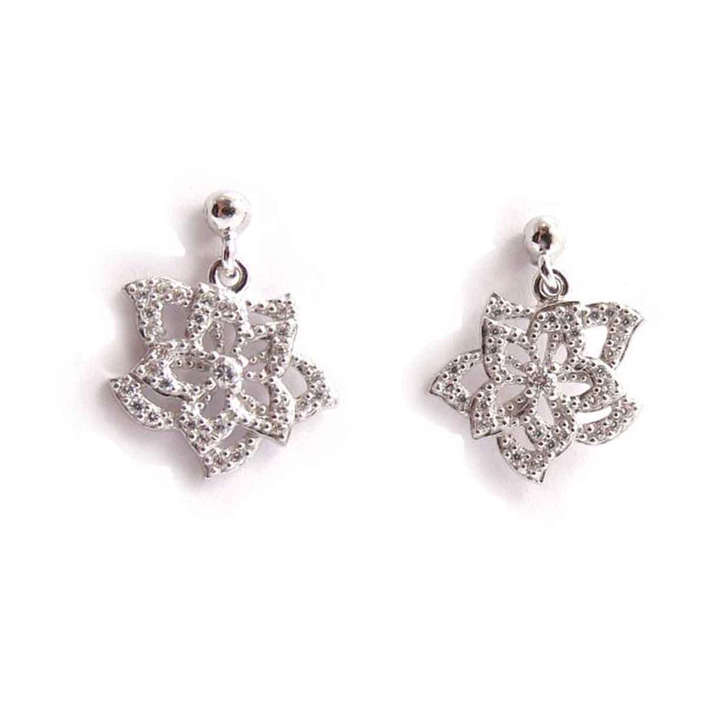 Les Trésors De Lily [J8146] - Kolczyki Srebrne 'Flora' białe srebrzyste (rodowane) - 15x13 mm