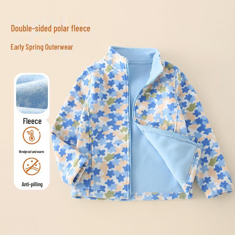 Boys' Fleece Jacket for Autumn/Winter - Stand-Up Collar, School Uniform Layer, Warm and Thick