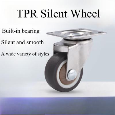 1PC Silent Universal Wheel, Furniture Small Pulley TPR Soft Rubber with Brake Casters
