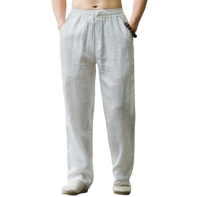 Men's Linen Pants Sweatwear Solid Color Breathable Trousers Cotton Fitness Lightweight Casual Men Beach Pants