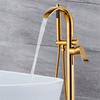 Tuqiu Gold Bathtub Faucet Set Floor Decked Brass Black Waterfall Bathtub Mixer Morden Style Bathroom Taps