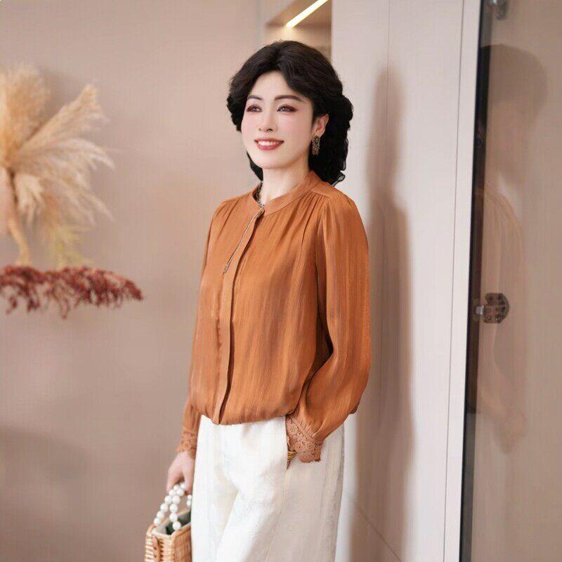 

2026 Spring/Summer Elegant Age-Reducing Long-Sleeved Shirt for Middle-Aged and Elderly Women 3XL (150-165 Jin)