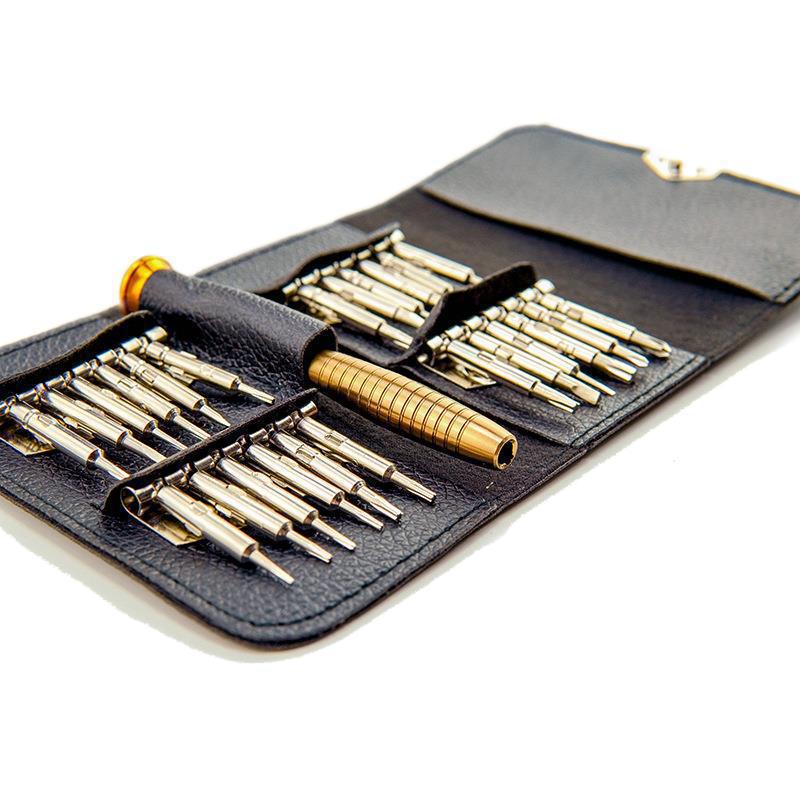 25-in-1 Precision Screwdriver Set with Leather Case - Ideal for Mobile Phone, Watch, and Glasses Repair 25-in-1 Leather Case