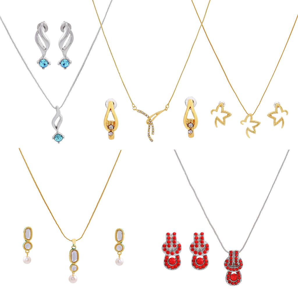 Gehena By Estele Gold Plated Necklace Set With Fancy Austrian Crystals For Girls and Women (Combo Of 5)