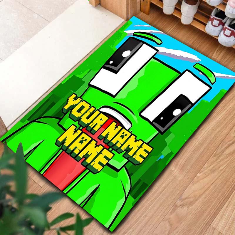 Green Pixel Forest Custom Name Carpet Rug For Living Room Bedroom Home Sofa Decoration Kids Play Nonslip Floor Mat