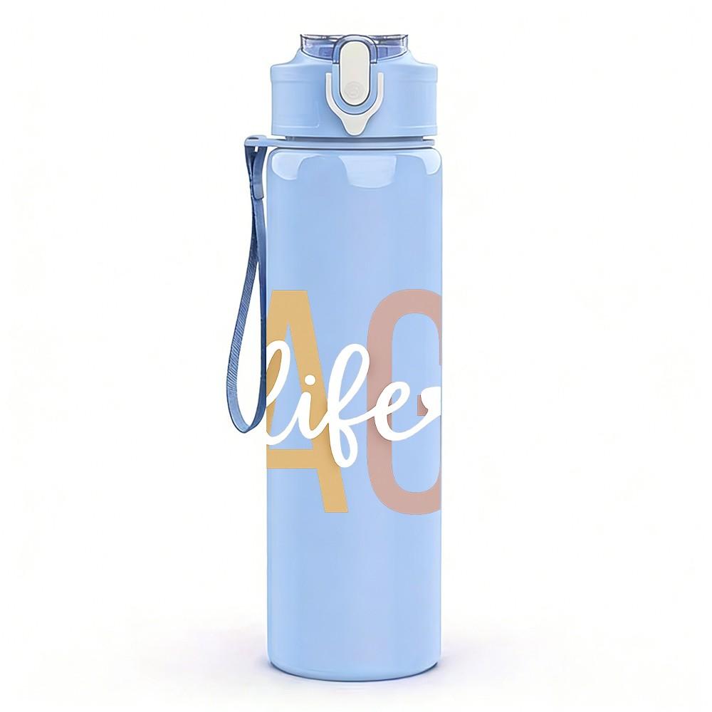 1PC GAOA Gradient Letter 750ml Color Plastic Sports Water Bottle Leakproof Flip Straw Lid Suitable for Sports Office Home Use