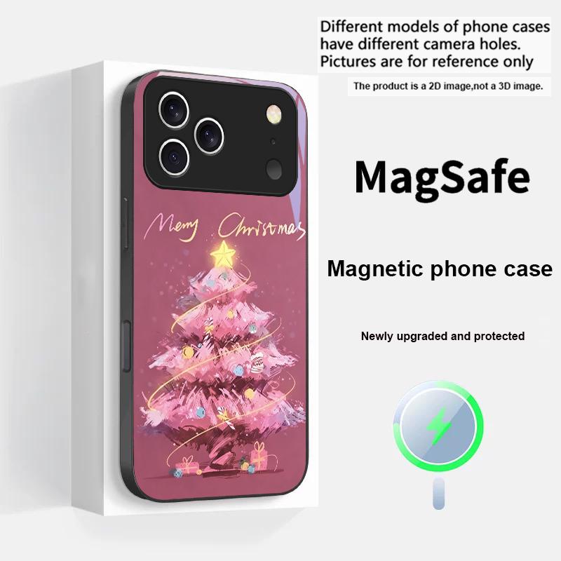 

Прикрашена Різдвяна Ялинка Для Magsafe iPhone 17 Pro Max 16 E 15 14 13 Plus 12 mini 11 17 Air XR Xs Max 7 Plus Скляний Чохол для Телефону iPhone 15 Pro Max