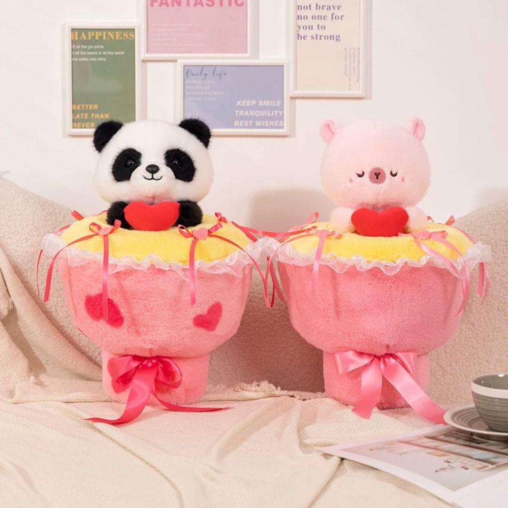 Handmade Panda Bouquet Plush Toys Cartoon Animal Animal Bridal Bouquet  Holiday Gifts