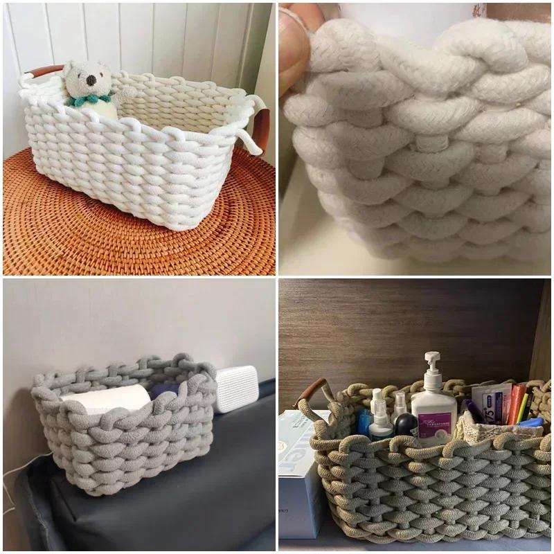 Nordic Style Handmade Cotton Rope Woven Storage Basket Sundries Clothing Cosmetic Organizer Book Toy Desktop Storages