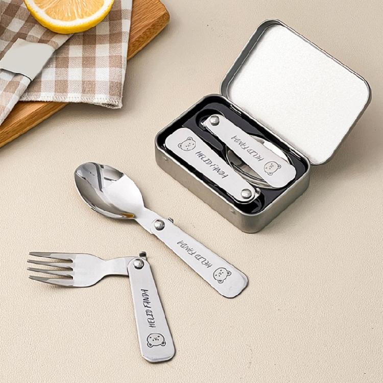 Ensemble cuillère fourchette en métal Portable Pliant Pique-niques Couverts Léger Vaisselle Ustensiles de voyage avec boîte de rangement Durable